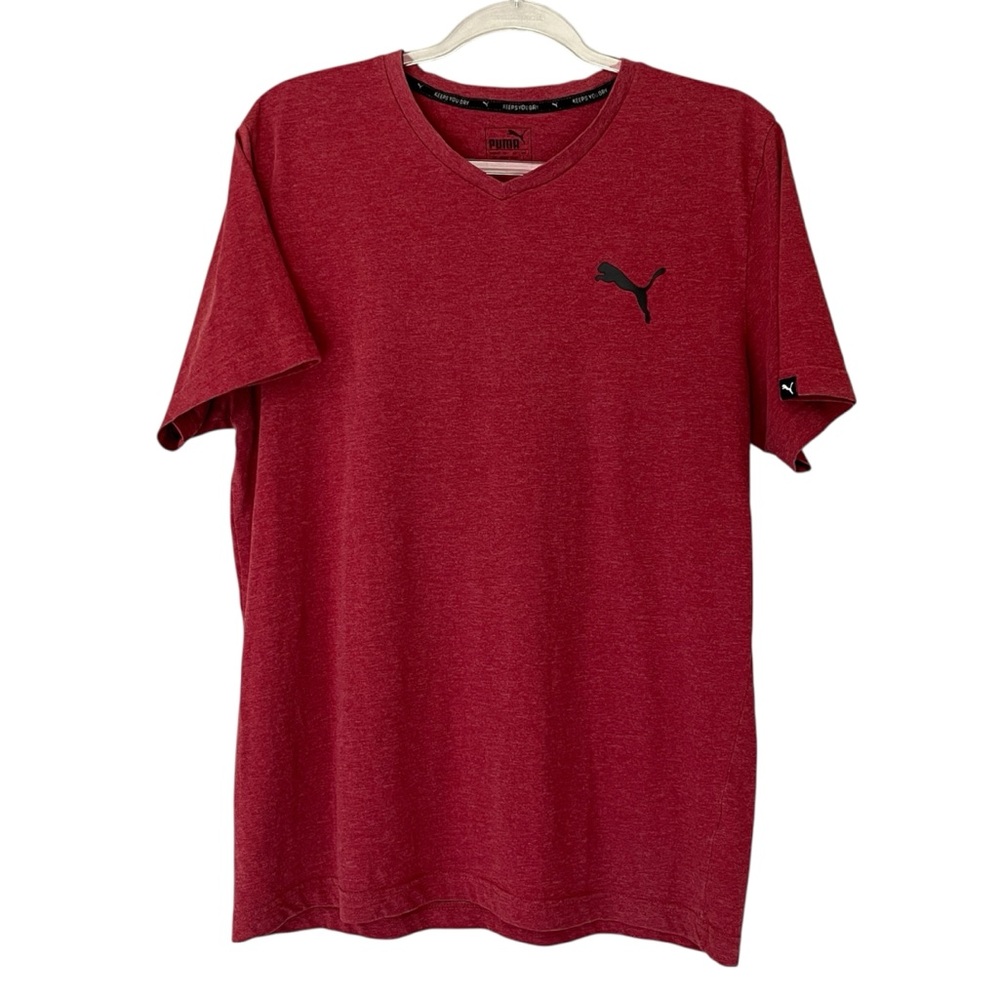 Puma Men’s Heather Red Short Sleeve V-Neck Performance Active Tee Size L